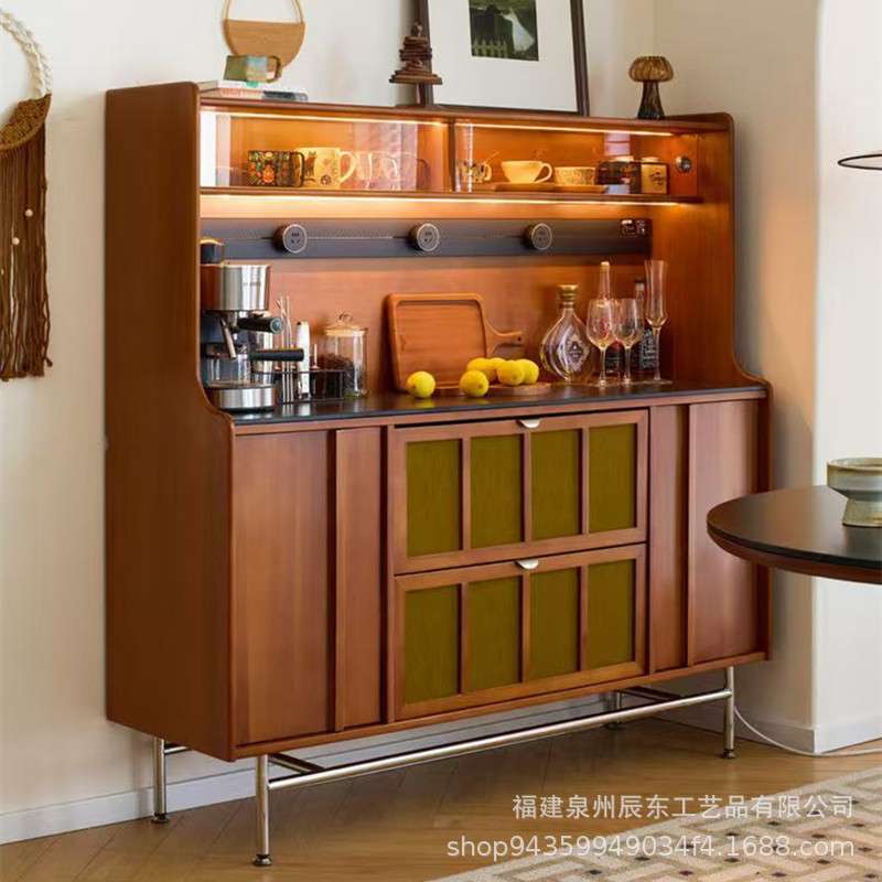 黄杨木复古法式餐边柜靠墙一体储物柜双层客厅酒柜小型橱柜茶水柜