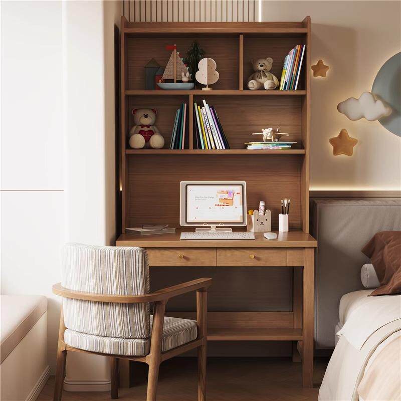 实木书桌书柜一体儿童专用学习桌卧室家用带抽屉电脑桌小户型书桌