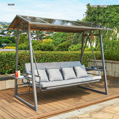 户外秋千椅铝合金摇椅吊椅四人露台露天花园庭院摇篮椅摇床带灯