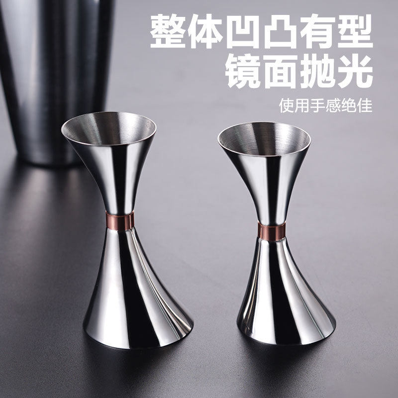 不锈钢斜口双头量杯量酒器盎司杯调酒杯一体成型带刻度调酒工具杯