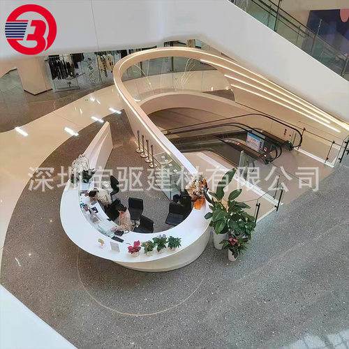 广东工厂纯亚克力商场接待台服务台弧形贴面 人造石整体服务台