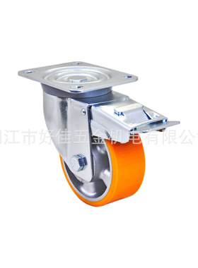 源头工厂产品125X50mm好佳牌欧洲款重型铝芯静音聚氨酯PU双刹脚轮