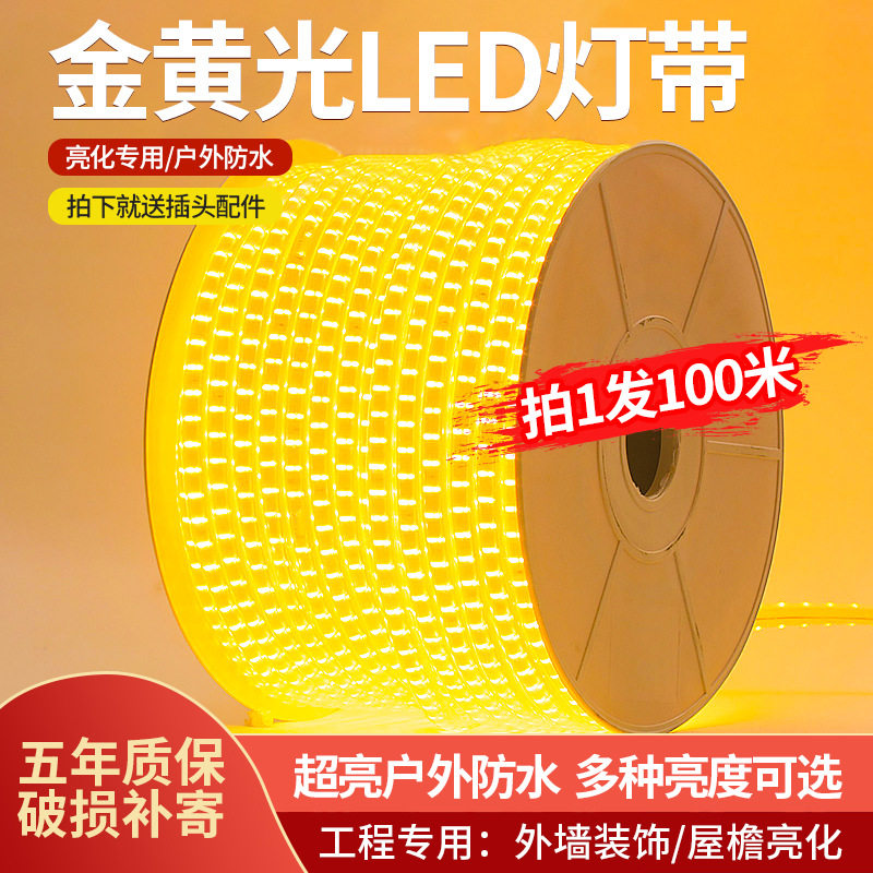 金黄光led灯带条220V超亮客厅吊顶户外防水房檐外墙工程亮化照明