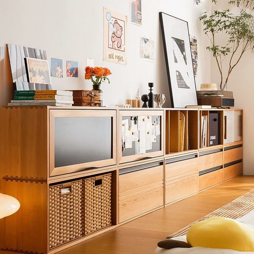 北欧实木书柜家用客厅多功能自由组合柜电视柜书房飘窗落地储物柜