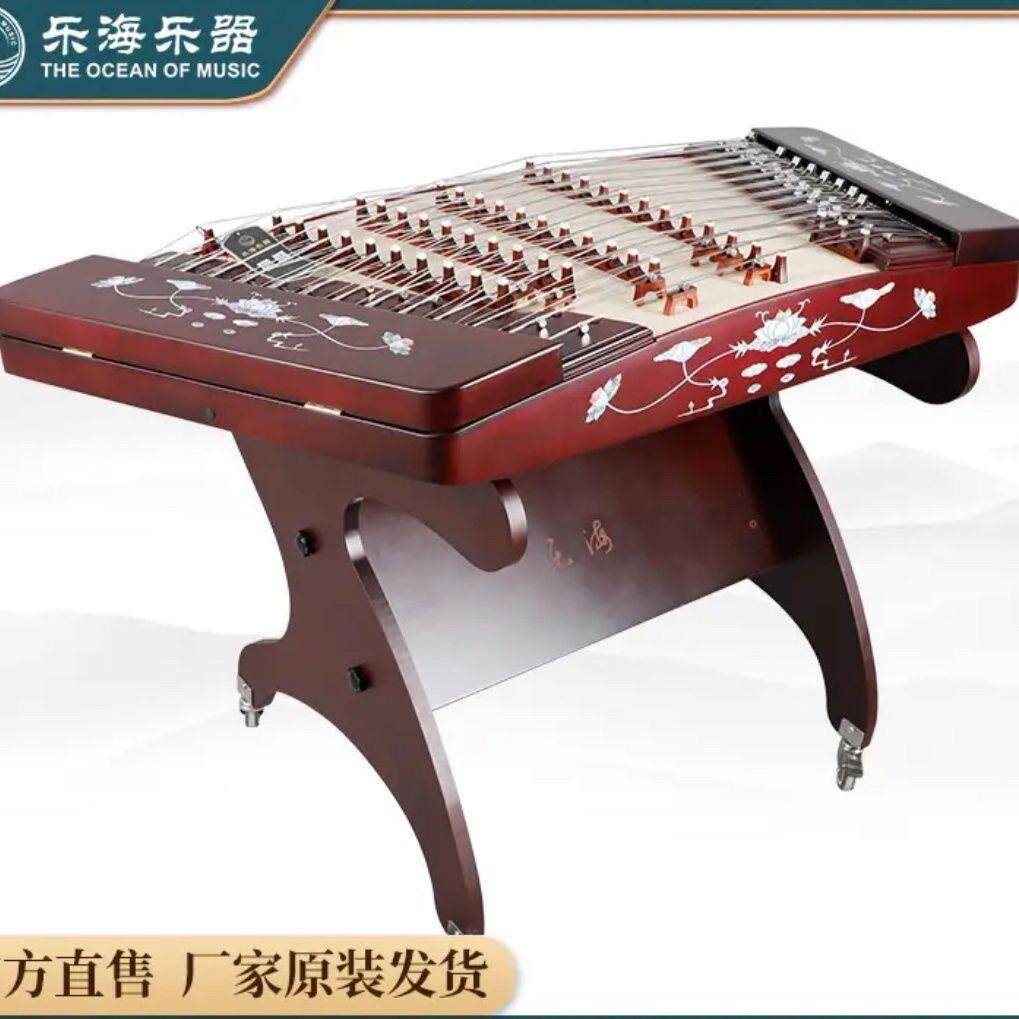 乐海扬琴 色木402扬琴酒红色月下荷塘图案扬琴乐器 621T-2-A