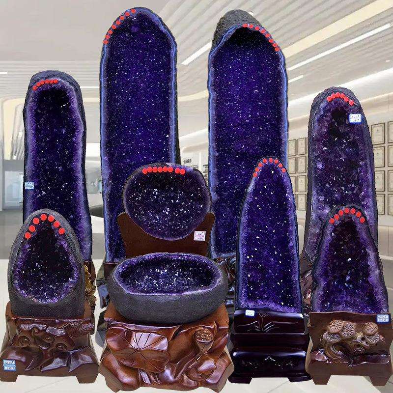 天然紫水晶洞乌拉圭紫晶洞聚宝盆钱袋子恐龍蛋紫晶簇原石摆件