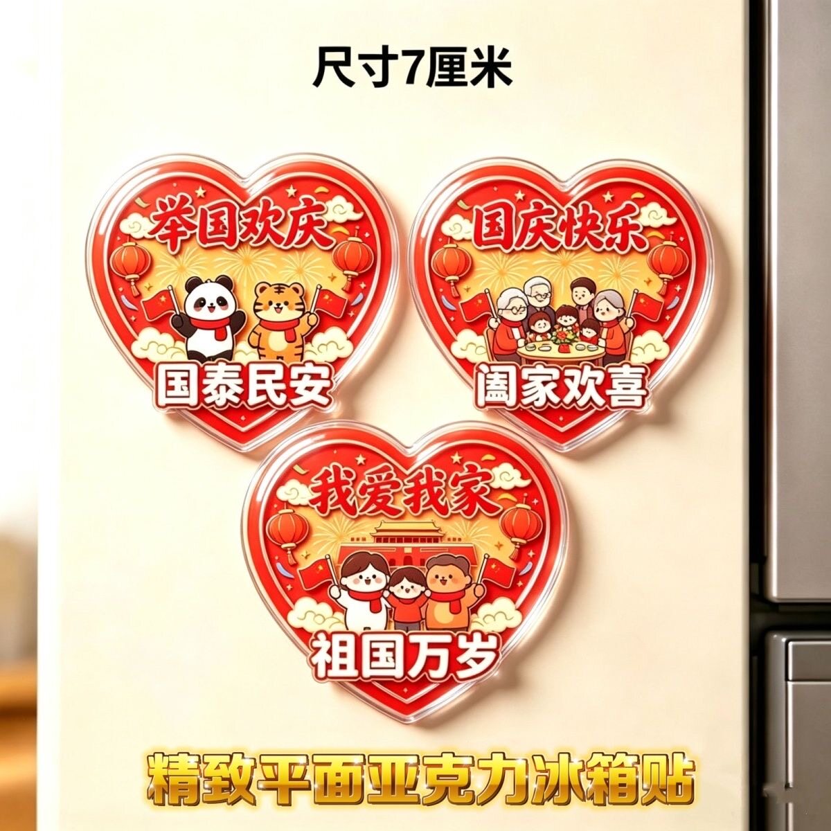 国庆快乐欢度节庆团圆亚克力平面磁吸冰箱贴庆祝国家强大纪念礼物