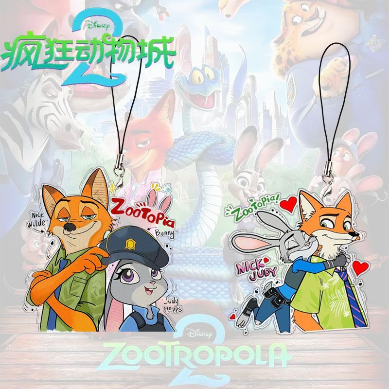 疯狂动物城2周边手机链挂件可爱动物平面亚克力挂件学生书包装饰