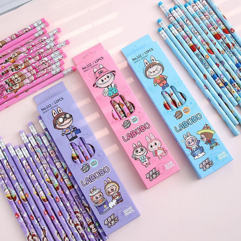 拉布布12支皮头铅笔HB小学生文具动漫周边网红卡通可爱流行