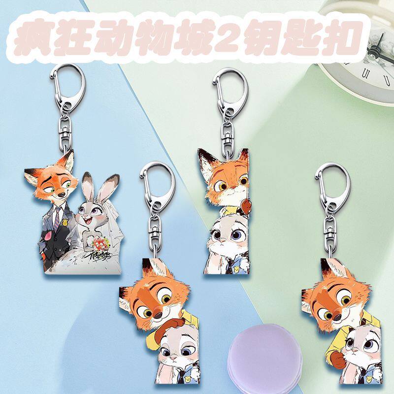 疯狂动物城2周边钥匙扣亚克力朱迪挂件双面书包可爱尼克礼物挂饰