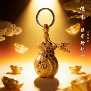 【顺治阁】先生推荐新款创意桃木福袋纳福汽车钥匙挂件钥匙扣