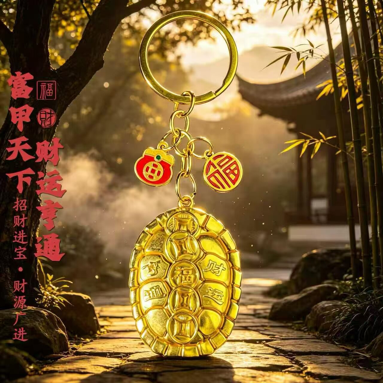 【先生推荐】臻品手作富甲天下财运亨通守财龟甲钥匙扣汽车内挂件