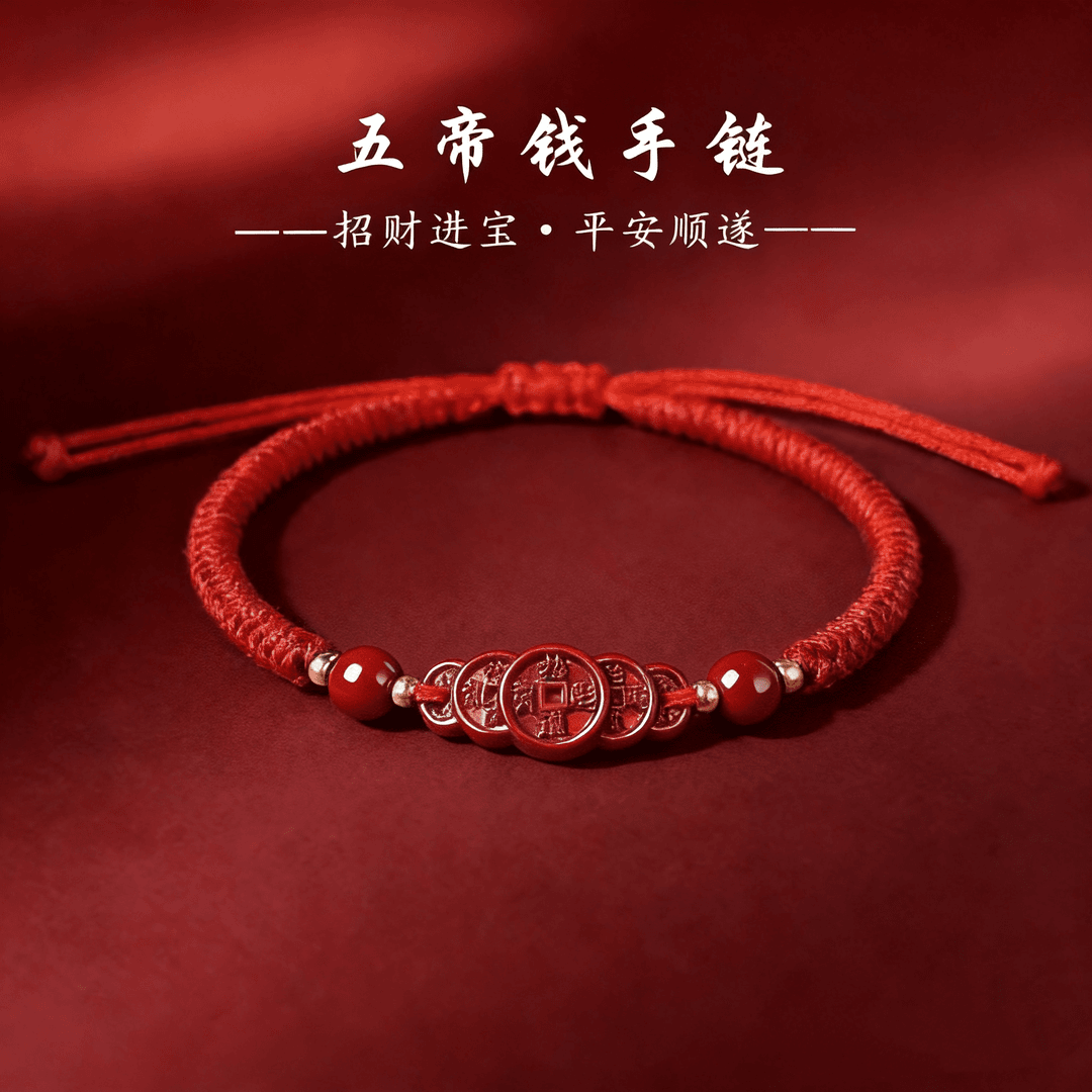 丙午马年.吉祥鸿韵五帝钱红绳财源聚文化创意手绳