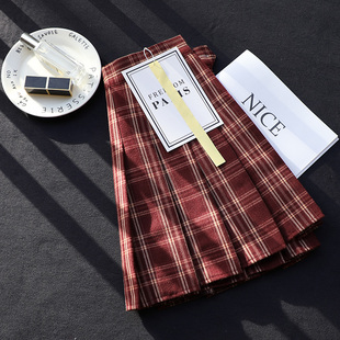 格子百褶裙女春夏短款裙高腰复古格纹a字半身裙秋显瘦百搭短裙裤