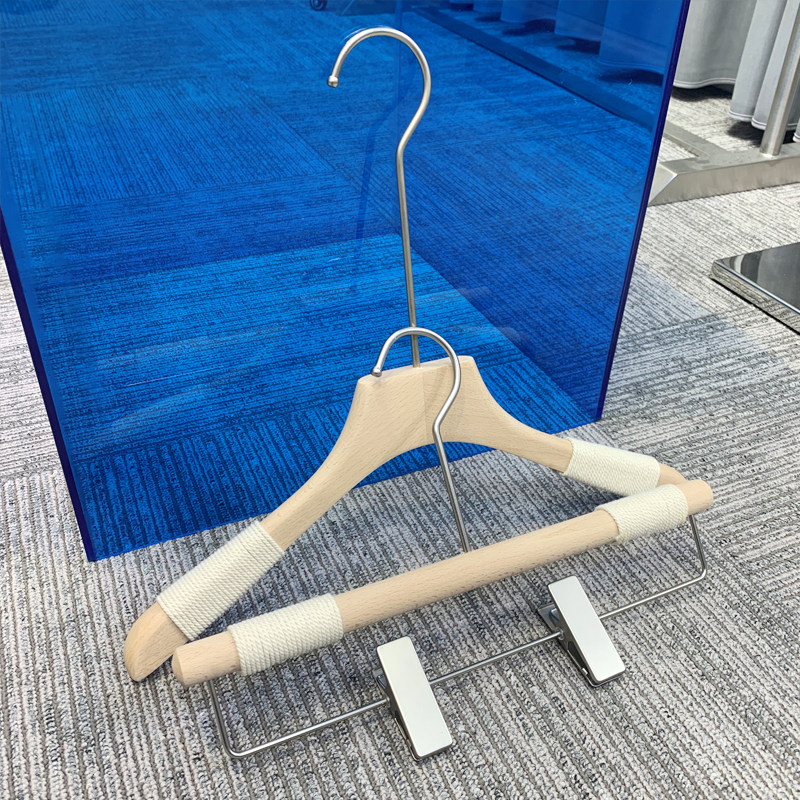 衣架服装店专用女装绑绳裤夹子榉木防滑无痕高档实木衣撑定制LOGO