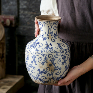 新中式仿古花瓶青花瓷电视柜玄关边角几陶瓷园艺花插家居摆件花盆