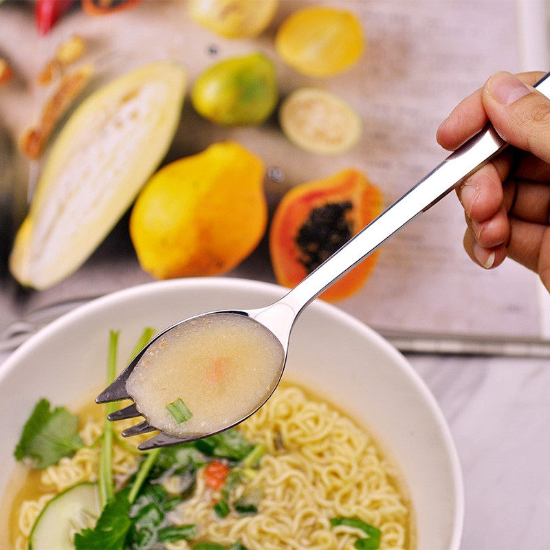 304不锈钢西餐两用叉勺一体面条沙拉勺匙羹意面酒店餐厅餐具勺子
