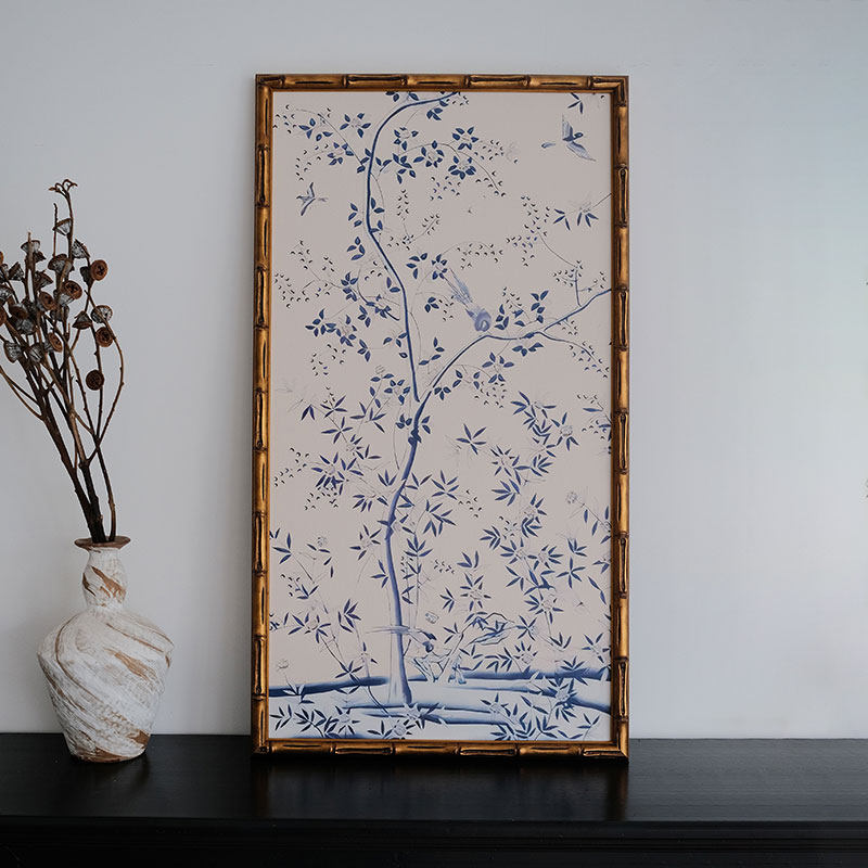 【蓝树花鸟】金色竹节实木框客厅背景沙发墙玄关餐边柜挂画乔迁礼