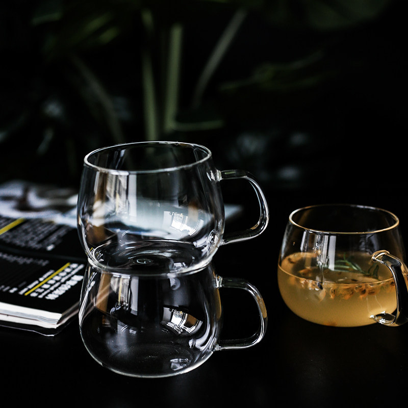 造器玻璃功夫茶具茶杯带把小水杯日式耐热单杯透明花草杯泡茶杯