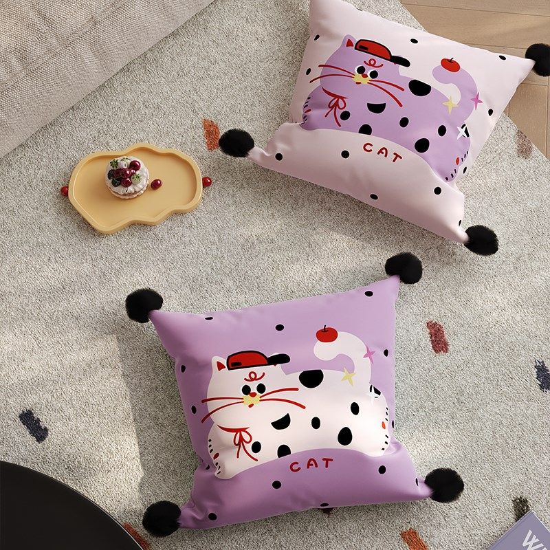 紫色小猫抱枕靠枕可爱少女可拆枕套车载腰枕靠垫沙发客厅床头靠垫