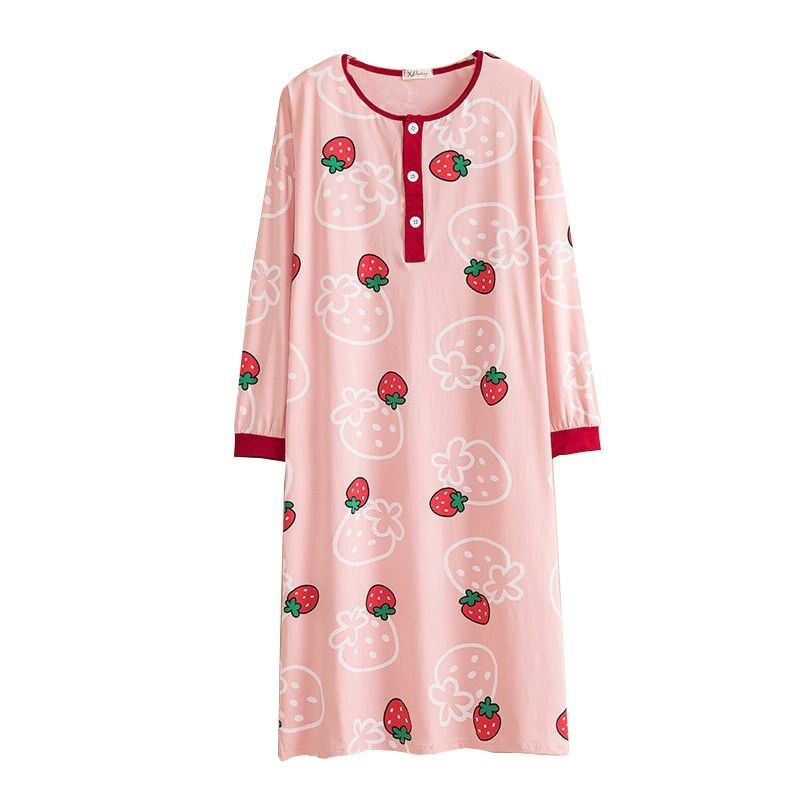 针织棉加长草莓睡裙长袖加肥大码200斤胖MM孕妇宽松连衣裙睡衣女,女士内衣/男士内衣/家居服,睡裙,淘宝优惠券,粉丝福利购,淘宝优惠卷