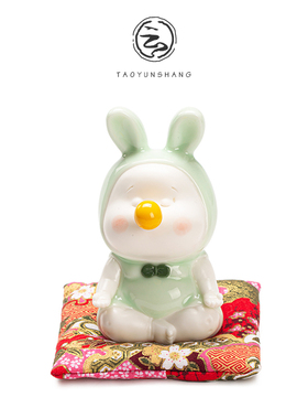 创意可爱打坐兔陶瓷摆件禅意家居饰品桌面小兔子工艺品办公室送礼