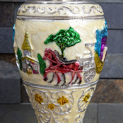 创意欧式贵族马车荷叶边花瓶金属工艺装饰摆件花插高档礼品花瓶