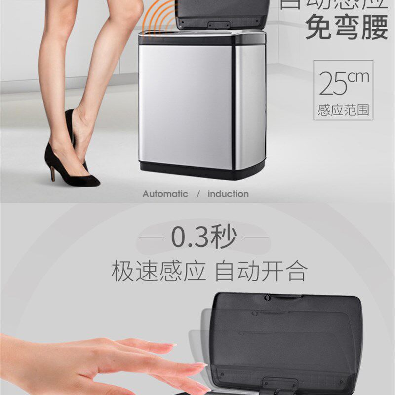 智能不锈钢自动感应垃圾桶家用客厅厨房商用带盖换袋大号自动纸篓