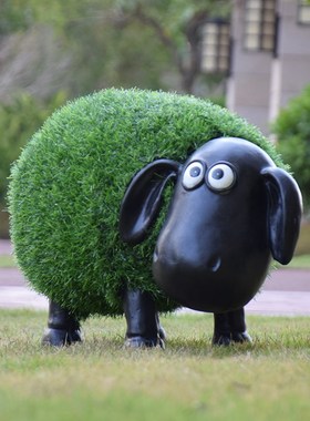 园林景观装饰户外绿植草皮植绒玻璃钢小羊雕塑幼儿园草坪动物摆件