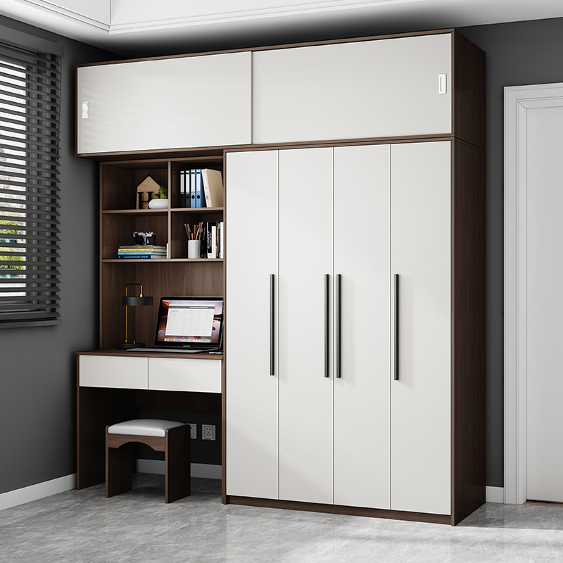 北欧小户型家用卧室儿童电脑桌衣柜一体学生书桌连身书桌柜组合