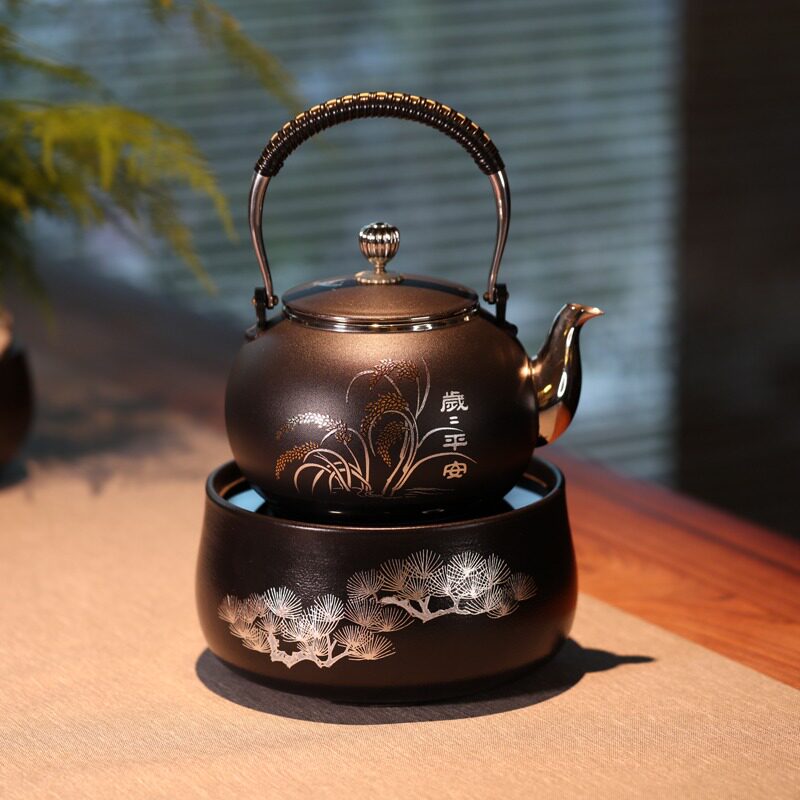 莺歌烧电陶炉围炉煮茶小型茶炉银壶家用遥控器烧水煮茶器非电磁炉