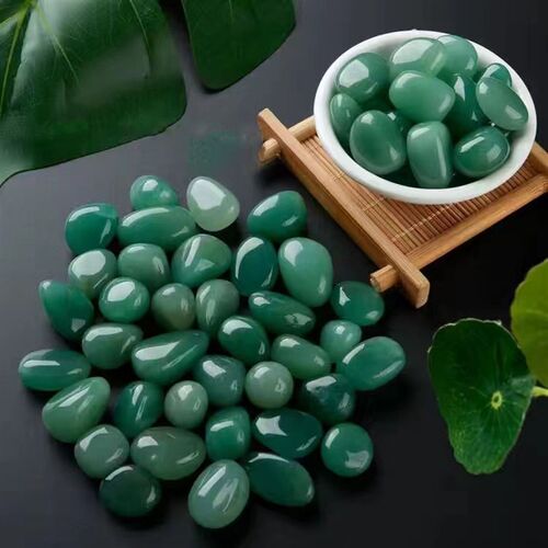 绿东陵玉鱼缸造景石头鹅卵石绿玛瑙石装饰大颗粒铺面石子花盆石头