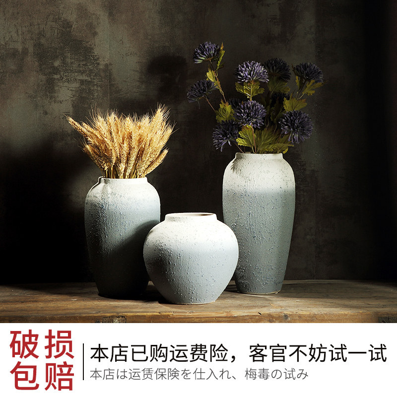 景德镇陶瓷粗陶复古花瓶台面简约插干花客厅插花摆件陶器陶罐瓶子