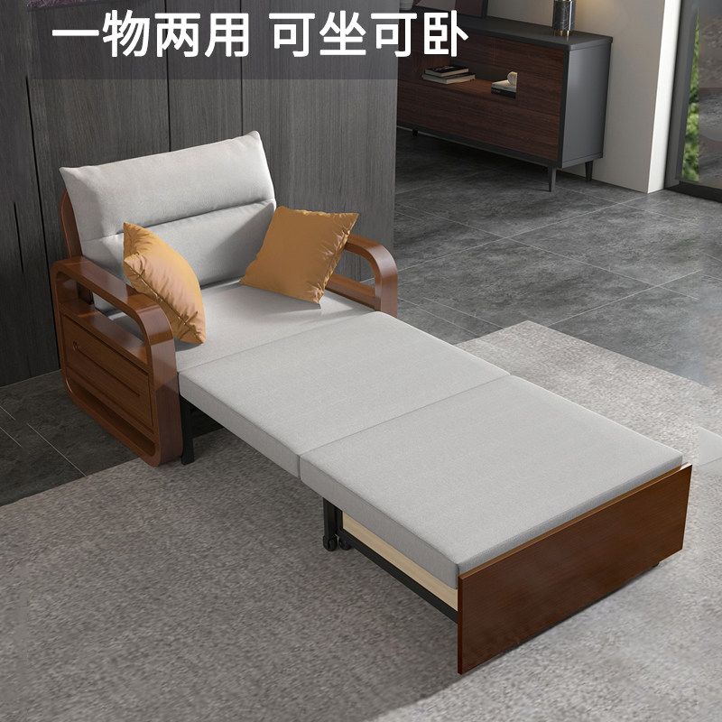 1米实木沙发牀推拉两用小户型书房客厅坐卧90cm可摺叠牀多功能