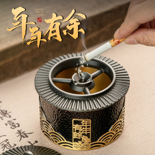 家用铜烟灰缸带盖防飞灰办公室桌面高档烟缸客厅创意铜摆件伴手礼