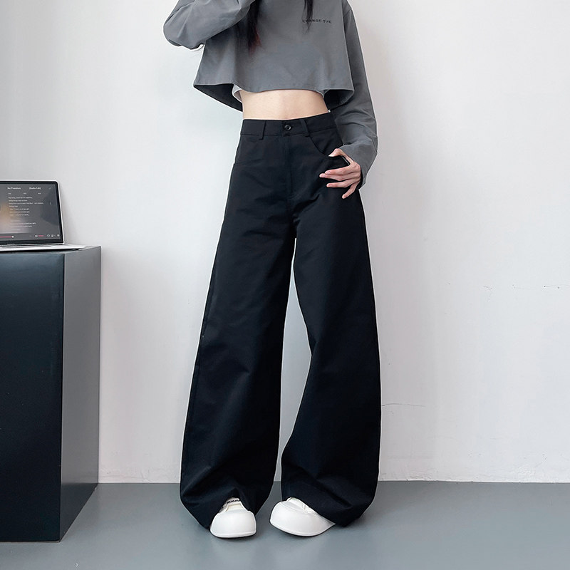 微喇叭阔腿裤女早秋大码胖mm高腰直筒西装裤显瘦宽松拖地休闲长裤