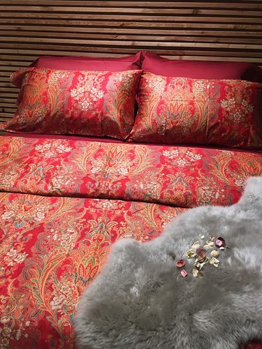 婚庆美式大红色喜被60支纯棉喜庆新婚被套结婚四件套婚房床上用品