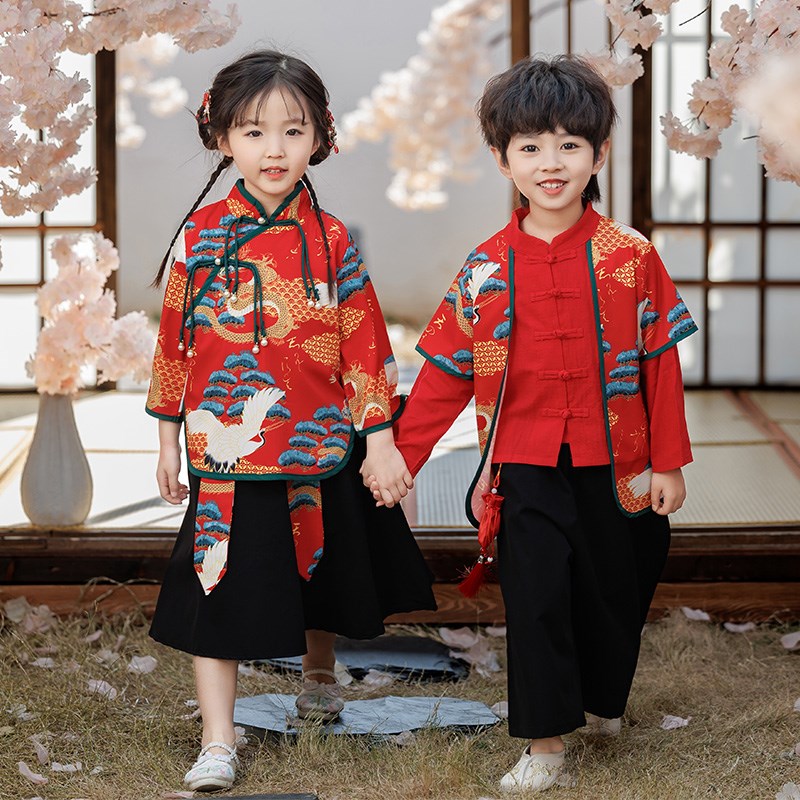 男女童汉服套装儿童装春装中式亲子春秋款唐装国潮礼服班服表演服