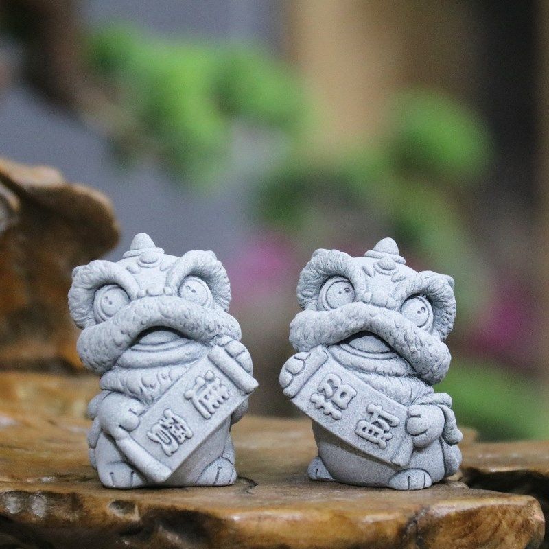 仿青石国潮风醒狮装饰摆件茶室茶桌茶宠舞狮头伴手礼摆设创意礼品,家居饰品,装饰摆件,淘宝优惠券,粉丝福利购,淘宝优惠卷