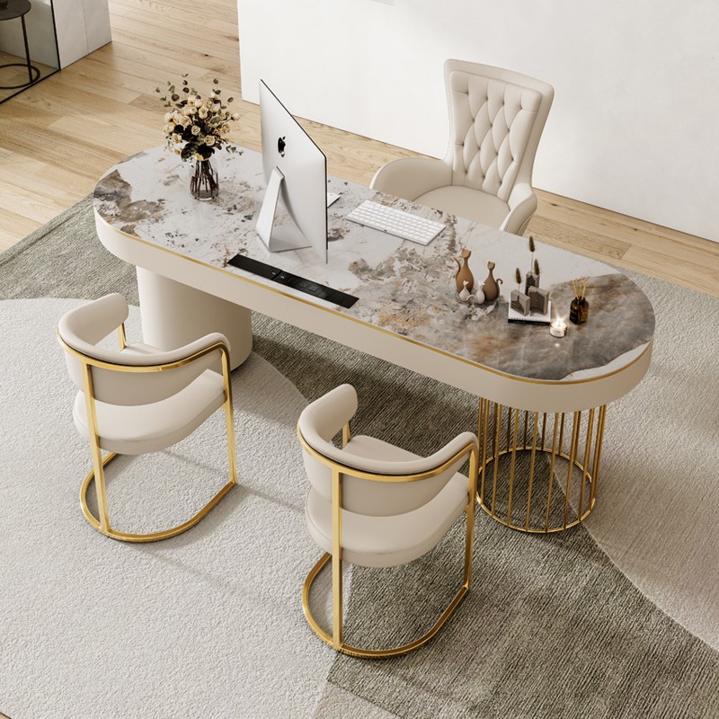 岩板大理石书桌老板办公电脑桌书房办公桌简约美容医美谘询接待桌