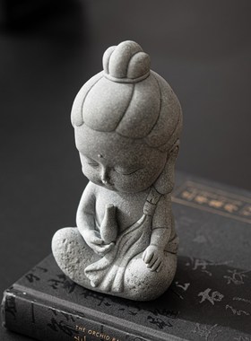 青砂石幼观音小佛像 国风中式桌面摆放假山鱼缸造景 精品茶宠摆件