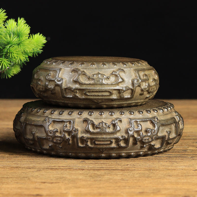 仿古老石头旧石墩青石雕刻 草龙台石鼓 摆件茶台壶垫陈列摆设底座