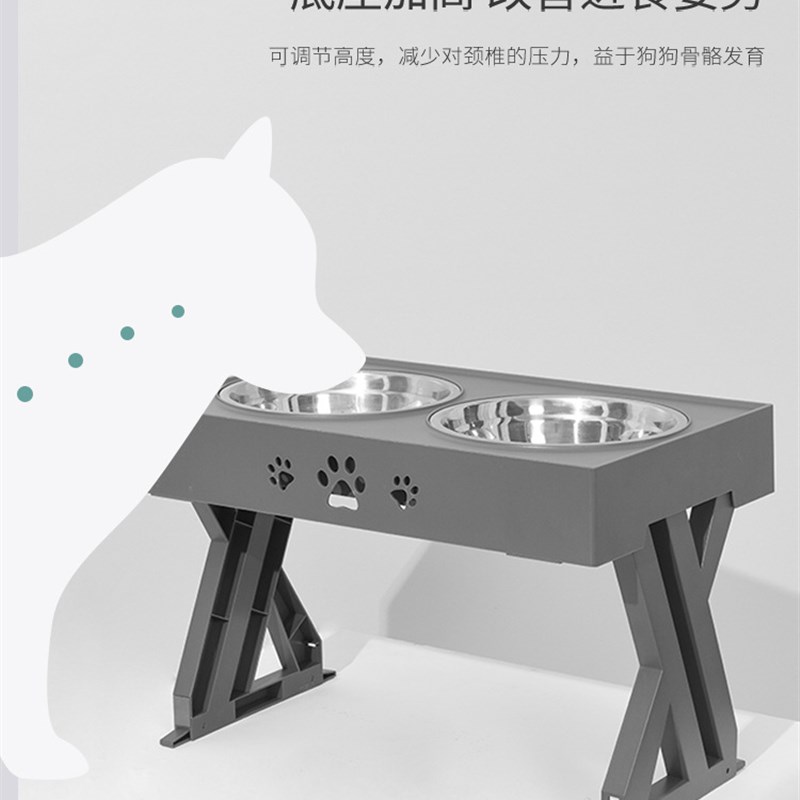 宠物狗碗盆金毛大中小型犬喂食器食盆不锈钢碗狗盆食具护颈升降桌