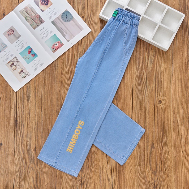 女童裤子夏季薄款弹力冰凉阔腿裤中大童时尚休闲宽松防蚊牛仔长裤