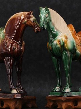 包邮唐三彩马陶瓷马摆件六骏马家居客厅装饰工艺礼品办公居家文艺