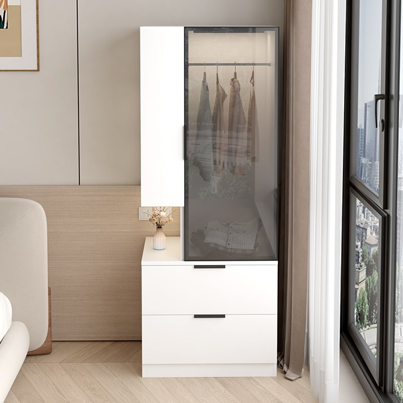 实木床边衣柜一体收纳储物柜家用卧室转角小户型简易单人窄柜衣橱