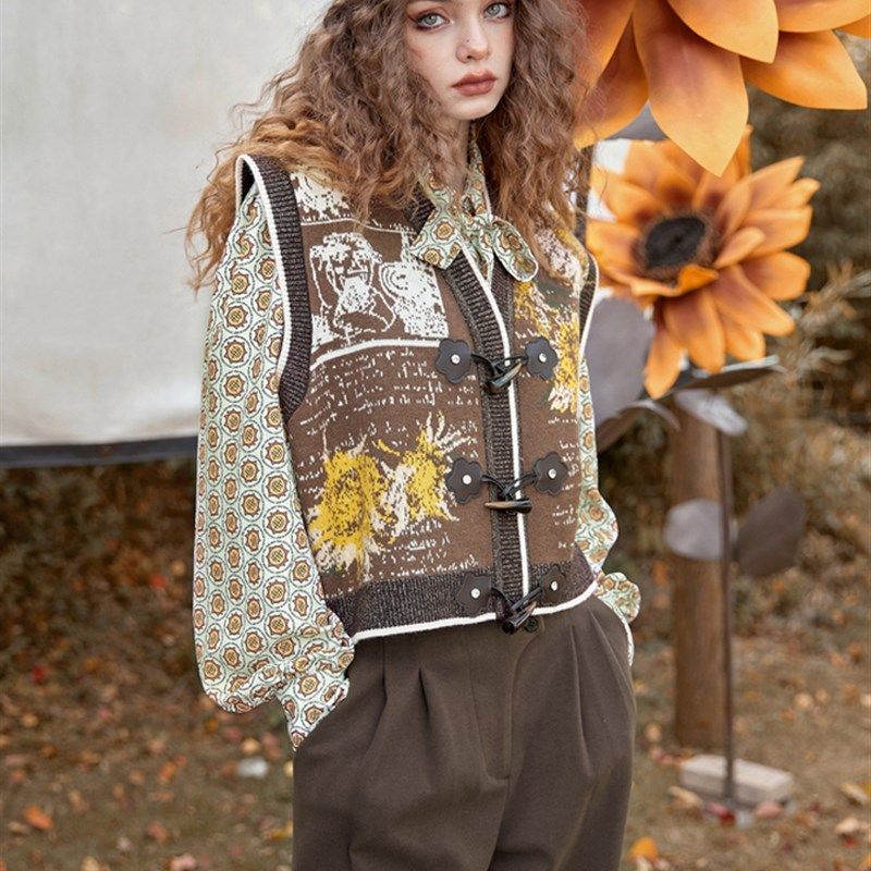 复古提花针织马甲女春季2024叠穿背心v领内搭外穿宽松外套上衣潮