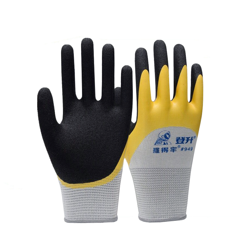 登升#949握得牢劳保耐磨手套浸胶磨砂防滑劳动干活带胶皮工作防护