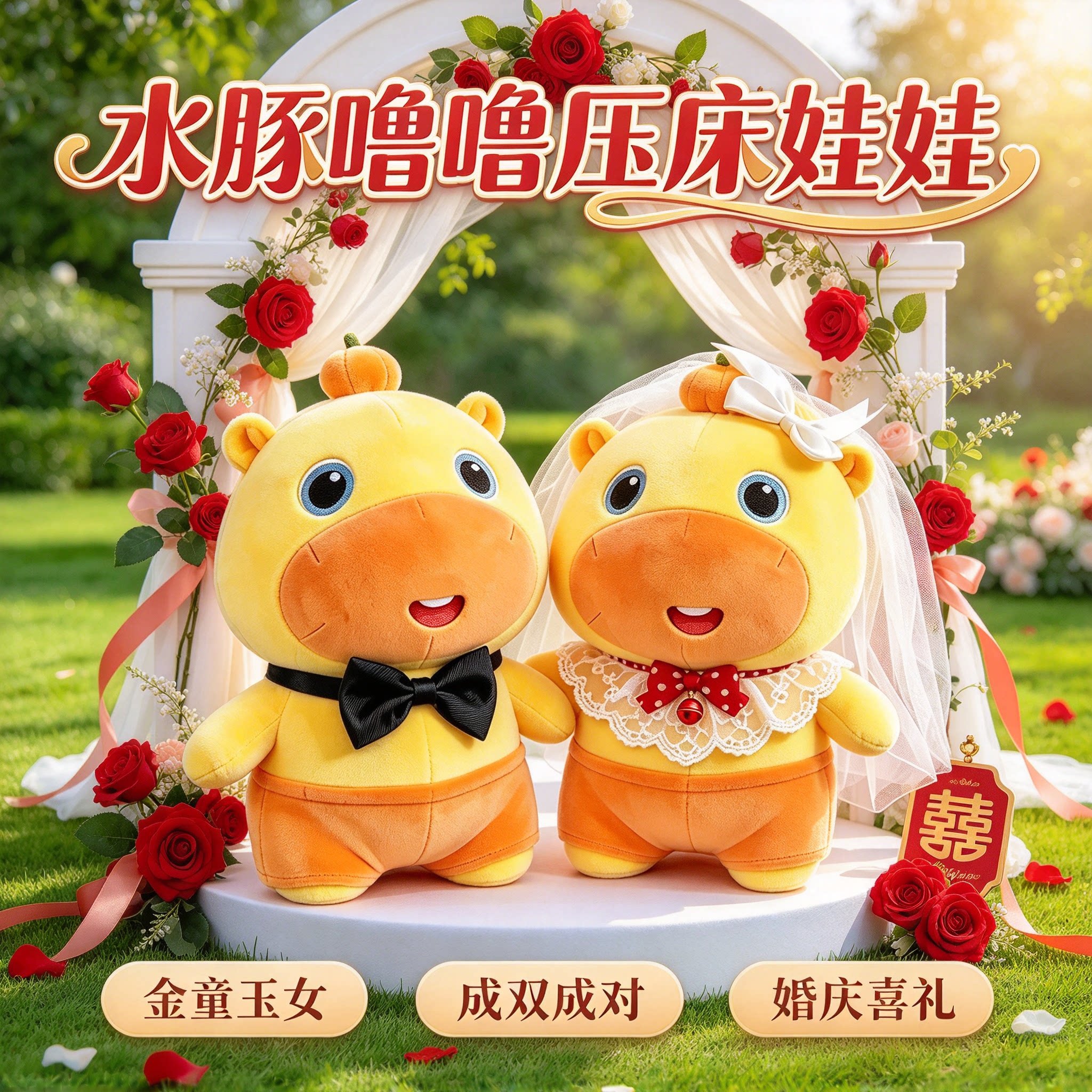 水豚噜噜噜妹压床娃娃一对结婚