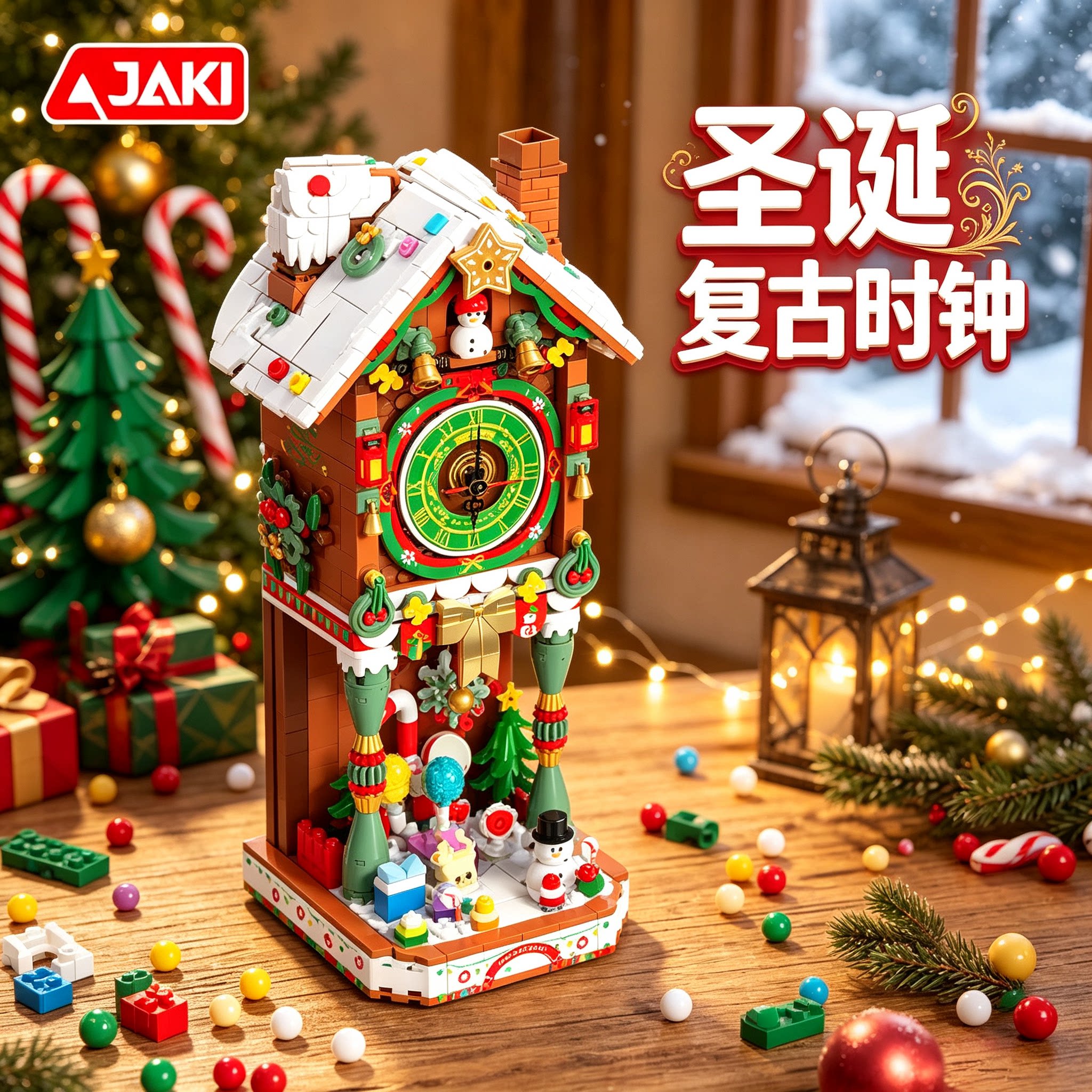 圣诞复古时钟电子摆件客厅高级感
